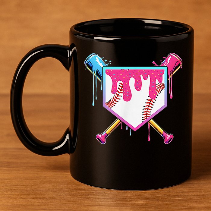 Funny Baseball Drip For Home Plate Ice Cream Drip 11oz C Handle Ceramic Mug