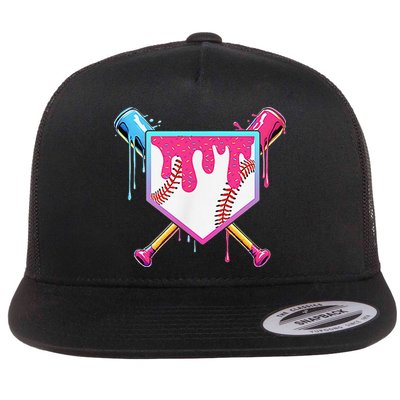 Funny Baseball Drip For Home Plate Ice Cream Drip Flatbill Hat