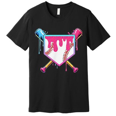 Funny Baseball Drip For Home Plate Ice Cream Drip Premium T-Shirt