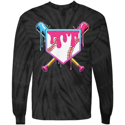 Funny Baseball Drip For Home Plate Ice Cream Drip Tie-Dye Long Sleeve Shirt