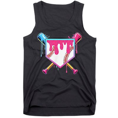 Funny Baseball Drip For Home Plate Ice Cream Drip Tank Top