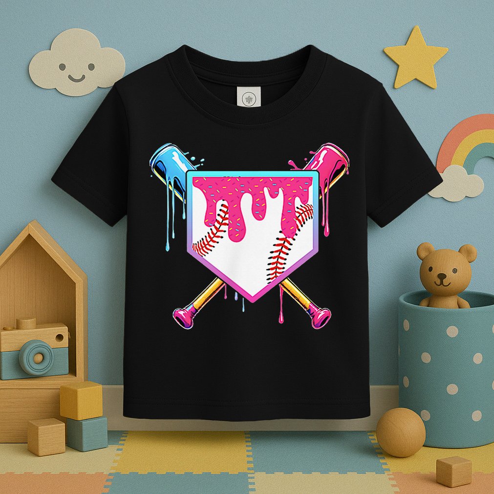 Funny Baseball Drip For Home Plate Ice Cream Drip Toddler T-Shirt