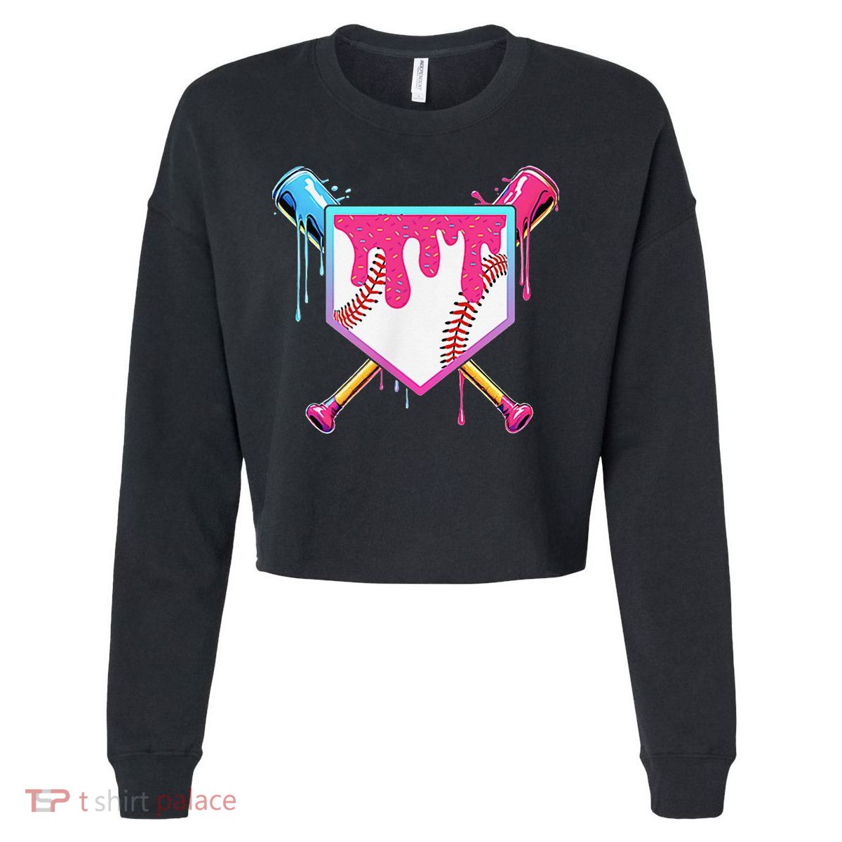 Funny Baseball Drip For Home Plate Ice Cream Drip Cropped Pullover Crew