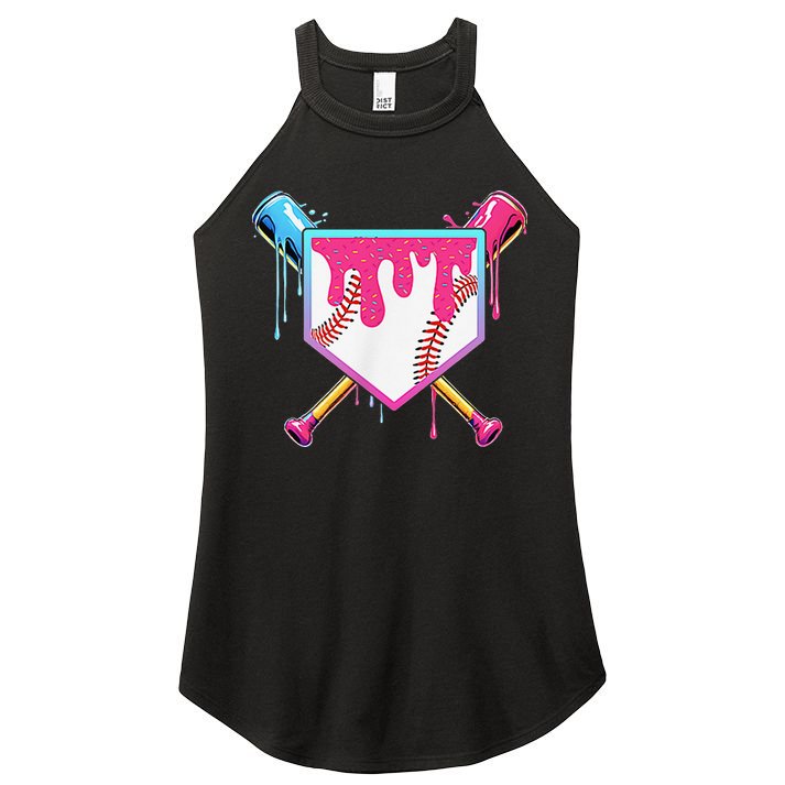 Funny Baseball Drip For Home Plate Ice Cream Drip Women's Perfect Tri Rocker Tank