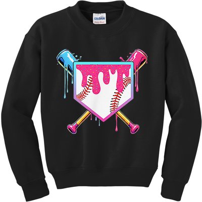 Funny Baseball Drip For Home Plate Ice Cream Drip Kids Sweatshirt