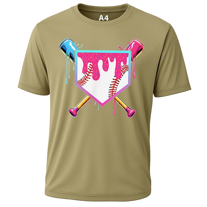 Funny Baseball Drip For Home Plate Ice Cream Drip Cooling Performance Crew T-Shirt