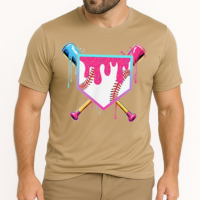 Funny Baseball Drip For Home Plate Ice Cream Drip Cooling Performance Crew T-Shirt