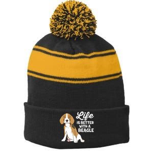 Funny Beagle Dog Life Is Better With A Beagle Stripe Pom Pom Beanie