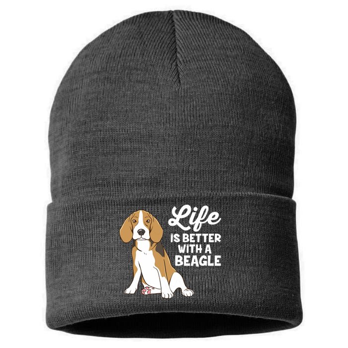 Funny Beagle Dog Life Is Better With A Beagle Sustainable Knit Beanie