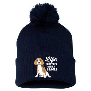 Funny Beagle Dog Life Is Better With A Beagle Pom Pom 12in Knit Beanie