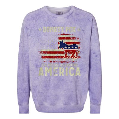 Funny Biden Donkey Pox The Disease Destroying America Colorblast Crewneck Sweatshirt