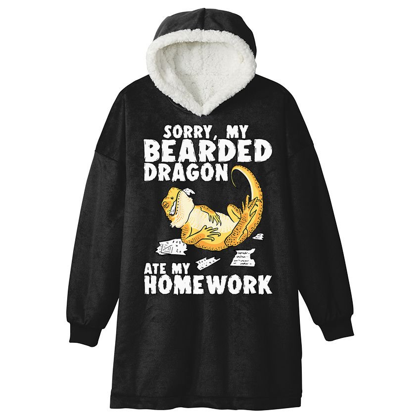 Funny Bearded Dragon Reptile Funny Lizard Hooded Wearable Blanket