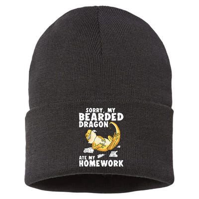 Funny Bearded Dragon Reptile Funny Lizard Sustainable Knit Beanie