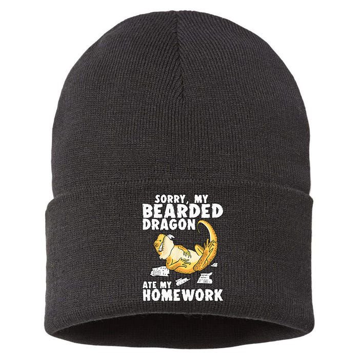 Funny Bearded Dragon Reptile Funny Lizard Sustainable Knit Beanie