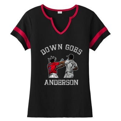 FUNNY BASEBALL DOWN GOES ANDERSON Ladies Halftime Notch Neck Tee