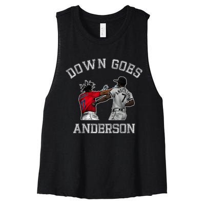 FUNNY BASEBALL DOWN GOES ANDERSON Women's Racerback Cropped Tank