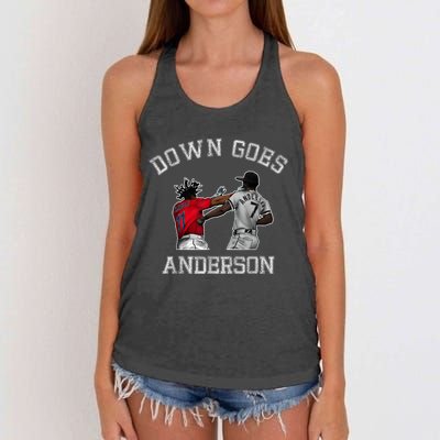 FUNNY BASEBALL DOWN GOES ANDERSON Women's Knotted Racerback Tank