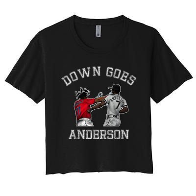 FUNNY BASEBALL DOWN GOES ANDERSON Women's Crop Top Tee