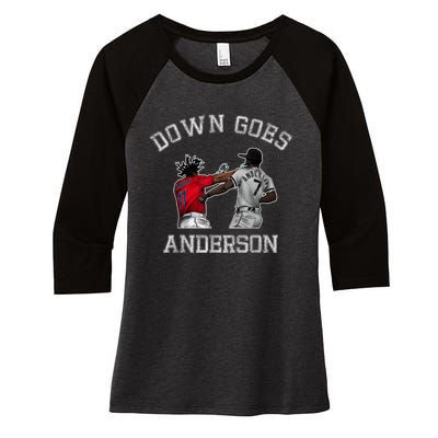 FUNNY BASEBALL DOWN GOES ANDERSON Women's Tri-Blend 3/4-Sleeve Raglan Shirt