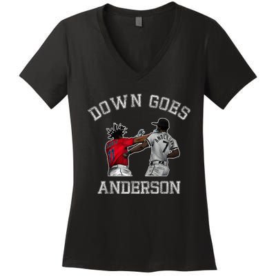 FUNNY BASEBALL DOWN GOES ANDERSON Women's V-Neck T-Shirt