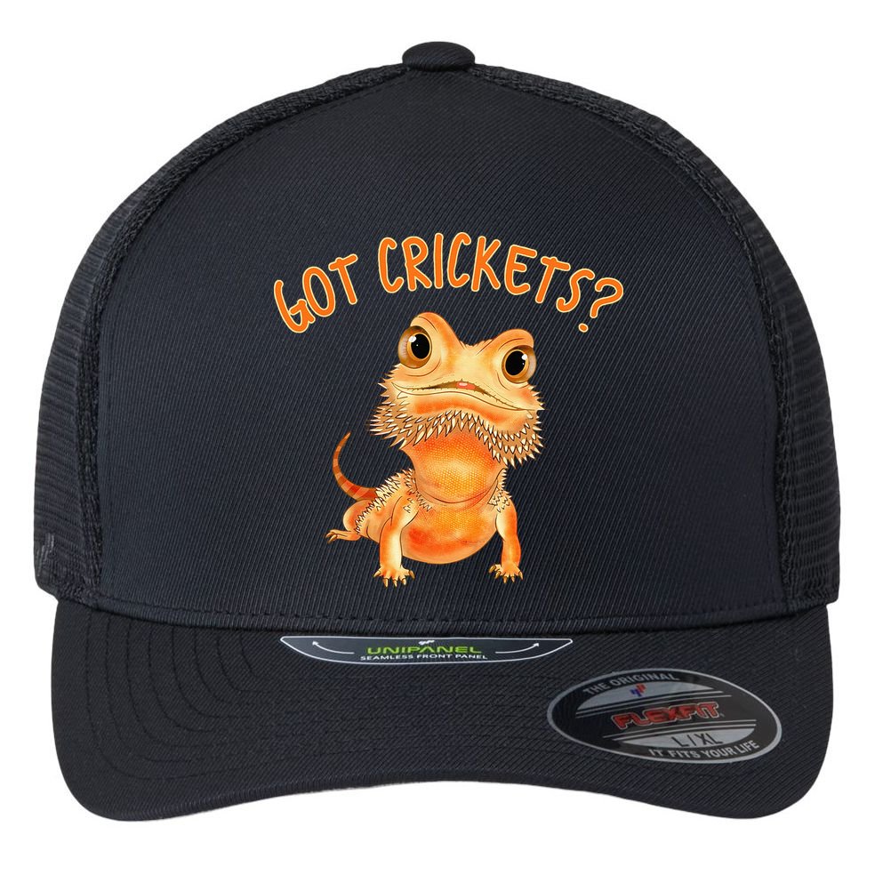 Funny Bearded Dragon Got Crickets Lizard Reptile Herpetology Flexfit Unipanel Trucker Cap