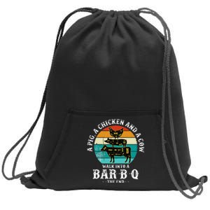 Funny BBQ DAD A Pig A Chicken And A Cow Walk into a BarBQ Sweatshirt Cinch Pack Bag