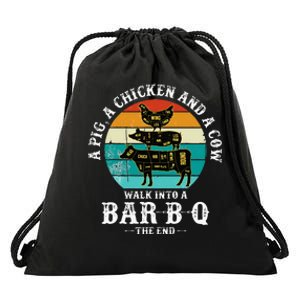 Funny BBQ DAD A Pig A Chicken And A Cow Walk into a BarBQ Drawstring Bag