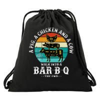 Funny BBQ DAD A Pig A Chicken And A Cow Walk into a BarBQ Drawstring Bag