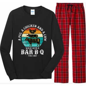 Funny BBQ DAD A Pig A Chicken And A Cow Walk into a BarBQ Long Sleeve Pajama Set