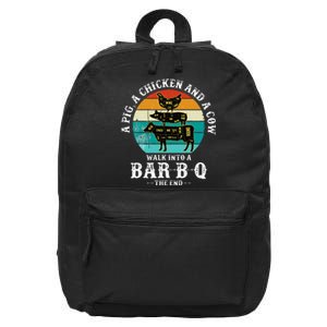 Funny BBQ DAD A Pig A Chicken And A Cow Walk into a BarBQ 16 in Basic Backpack