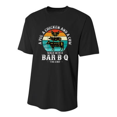 Funny BBQ DAD A Pig A Chicken And A Cow Walk into a BarBQ Youth Performance Sprint T-Shirt