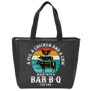 Funny BBQ DAD A Pig A Chicken And A Cow Walk into a BarBQ Zip Tote Bag