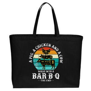 Funny BBQ DAD A Pig A Chicken And A Cow Walk into a BarBQ Cotton Canvas Jumbo Tote