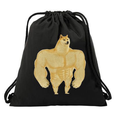 Funny Buff Doge Chiba Dog Gym Meme Funny Swole Doge Meme Drawstring Bag