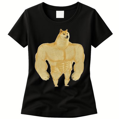Funny Buff Doge Chiba Dog Gym Meme Funny Swole Doge Meme Womens T-Shirt