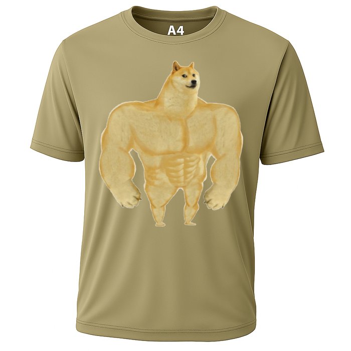 Funny Buff Doge Chiba Dog Gym Meme Funny Swole Doge Meme Cooling Performance Crew T-Shirt