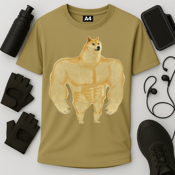 Funny Buff Doge Chiba Dog Gym Meme Funny Swole Doge Meme Cooling Performance Crew T-Shirt