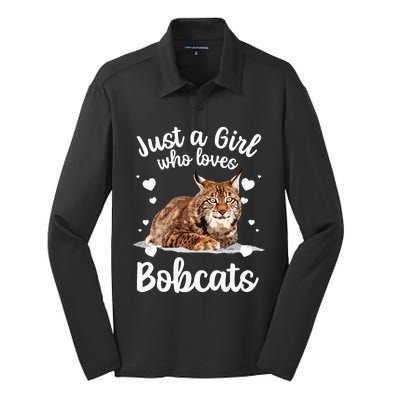 Funny Bobcat Design For Women Girls Pet Cat Bobcat Animal Silk Touch Performance Long Sleeve Polo