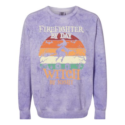 Firefighter By Day Witch By Night Halloween Gift Colorblast Crewneck Sweatshirt