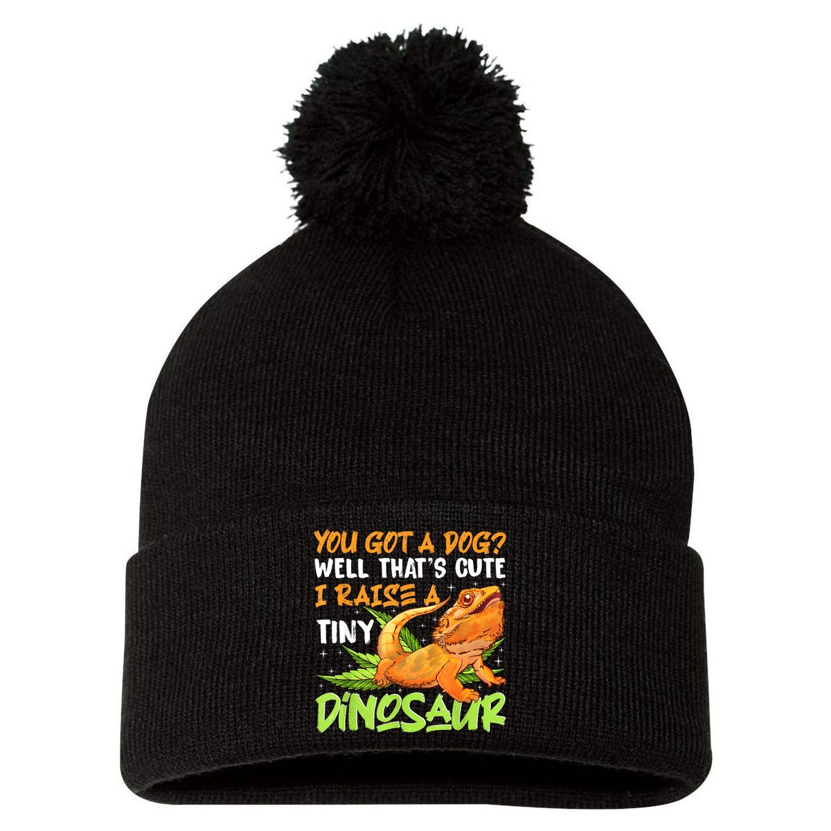 Funny Bearded Dragon Pet Reptile Lizard Lover Pom Pom 12in Knit Beanie