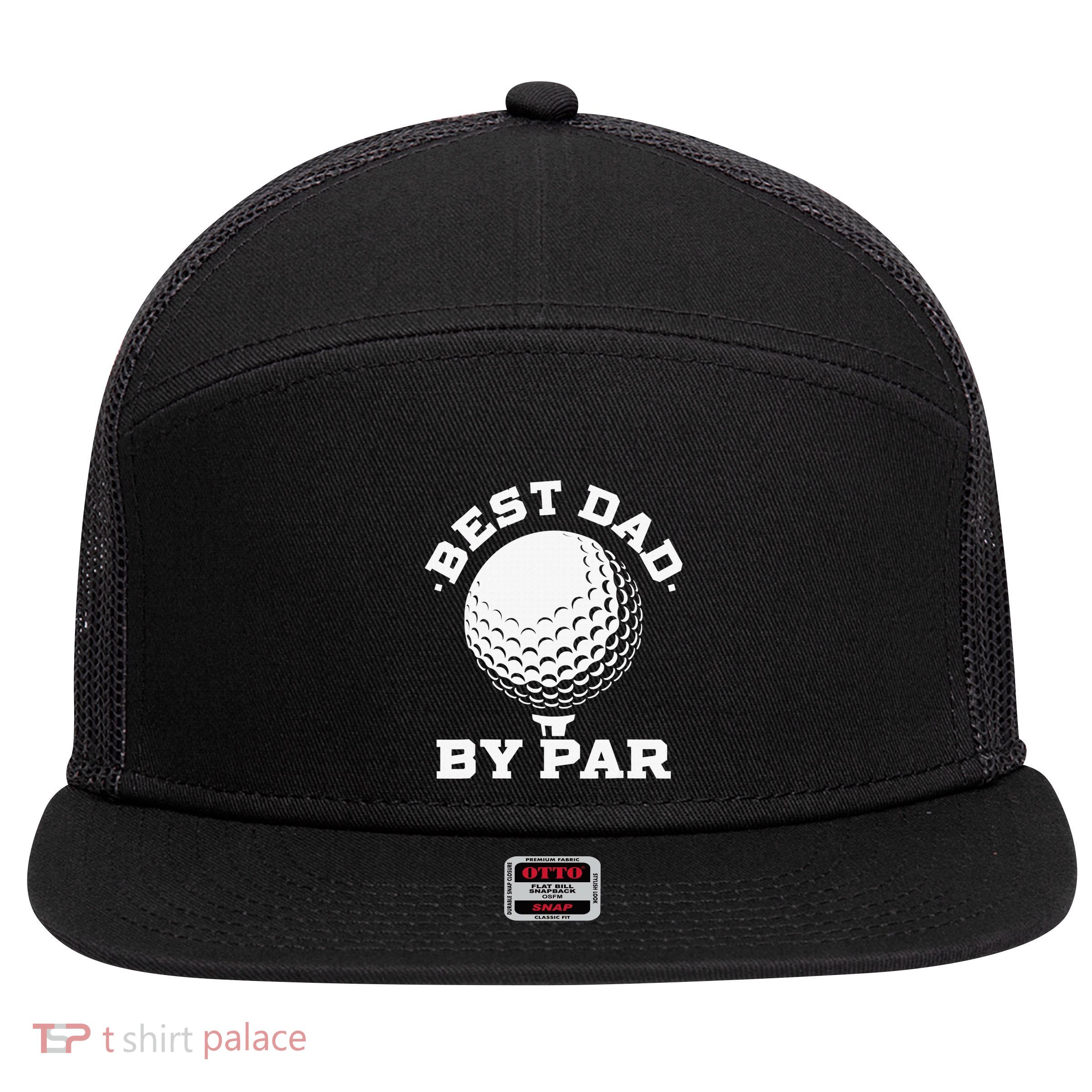 Funny Best Dad by Par Golf Player Father's Day 7 Panel Mesh Trucker Snapback Hat