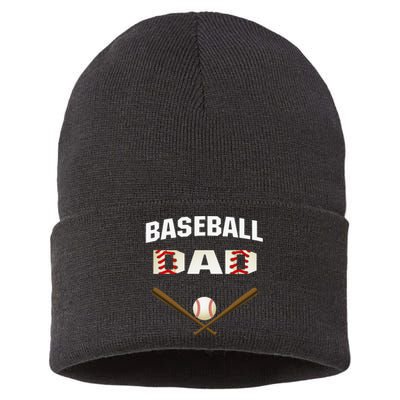 funny Baseball Dad Best gift idea for fathers tee Sustainable Knit Beanie