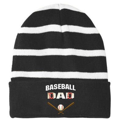 funny Baseball Dad Best gift idea for fathers tee Striped Beanie with Solid Band