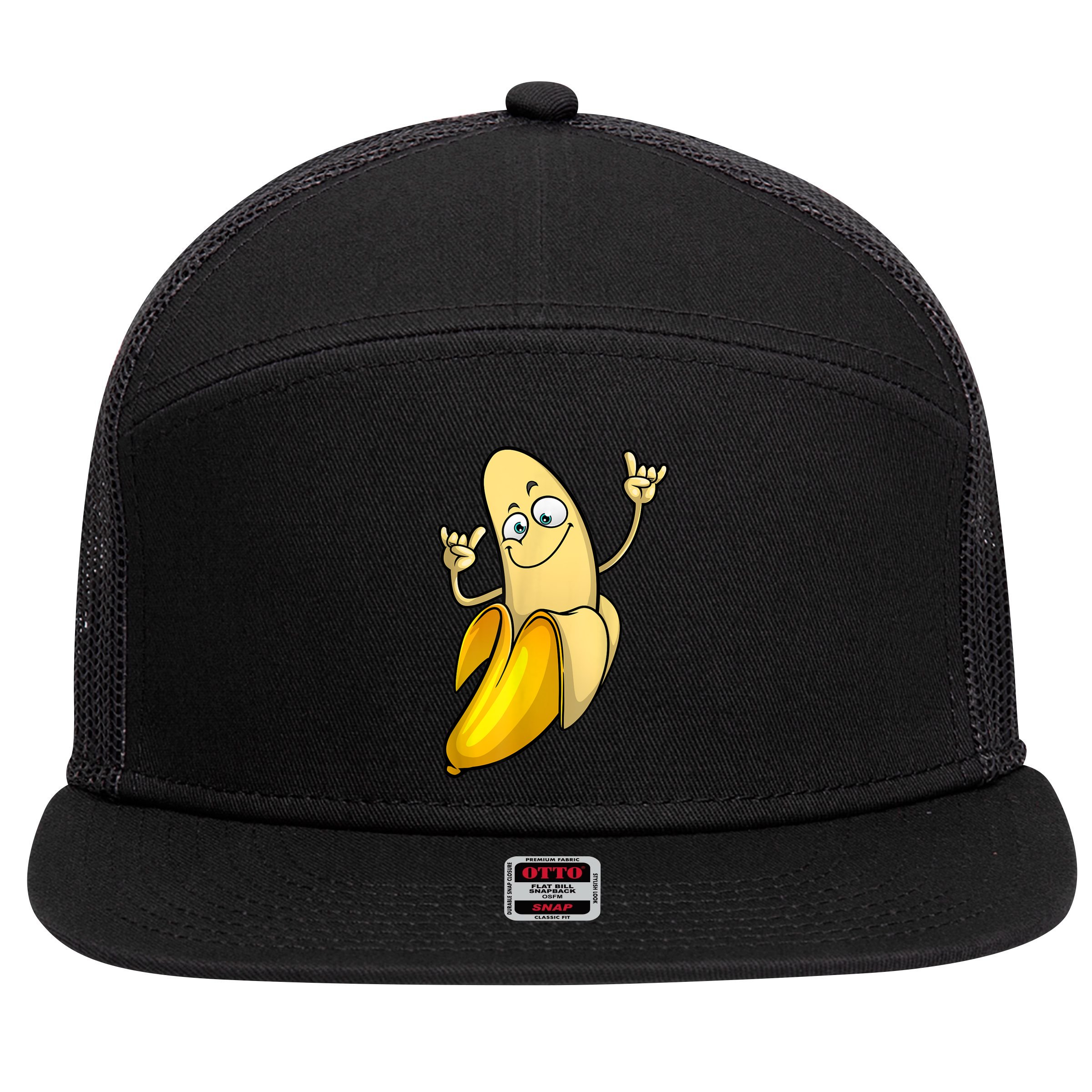 Funny Banana Designs For Men Women Fruit Lover Farming Food 7 Panel Mesh Trucker Snapback Hat