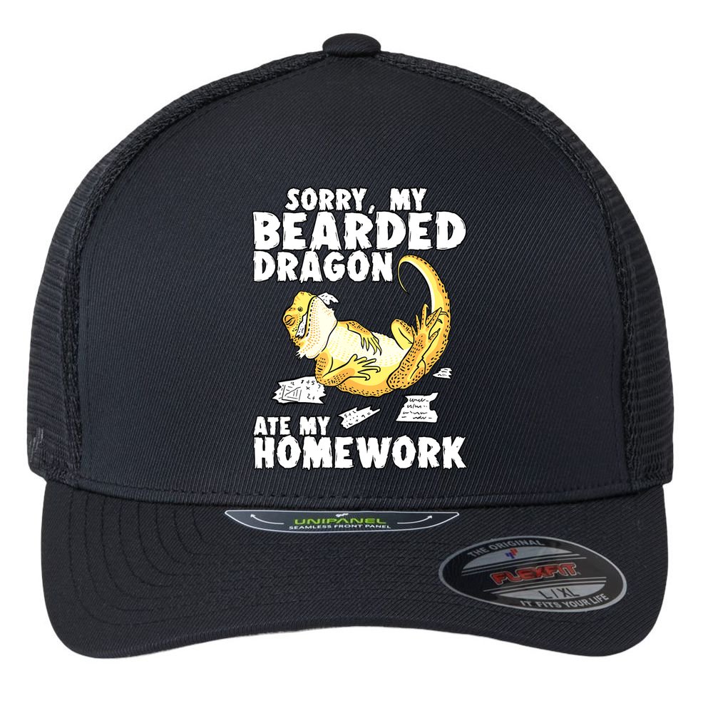 Funny Bearded Dragon Reptile Funny Lizard Bearded Dragon Flexfit Unipanel Trucker Cap