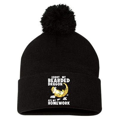 Funny Bearded Dragon Reptile Funny Lizard Bearded Dragon Pom Pom 12in Knit Beanie
