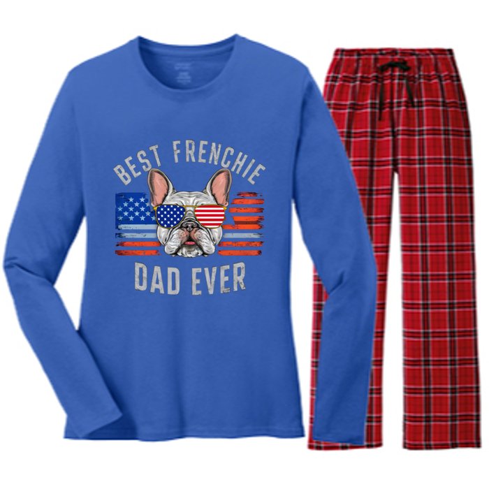 French Bulldog Dad Usa Lover 4th Of July Gift Women's Long Sleeve Flannel Pajama Set 