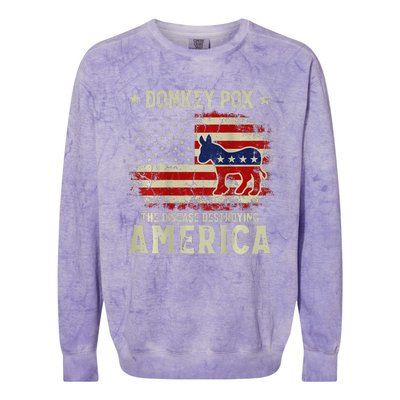 Funny Biden Donkey Pox The Disease Destroying America Back Colorblast Crewneck Sweatshirt