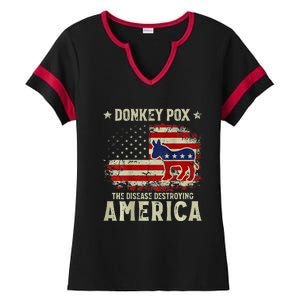 Funny Biden Donkey Pox The Disease Destroying America Back Ladies Halftime Notch Neck Tee