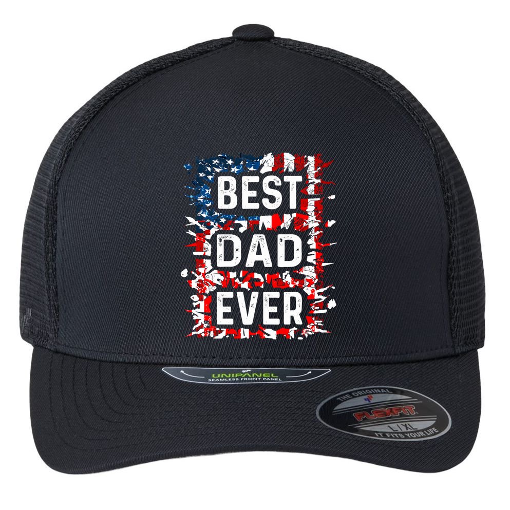Funny Best Dad Ever Fathers Day Papa Us American Flag Flexfit Unipanel Trucker Cap